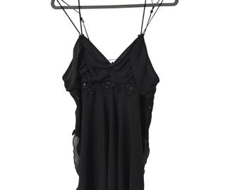 LAI Design Fairy Whimsy Black Chiffon Camisole Sequin Lace Ruched Top M Sheer