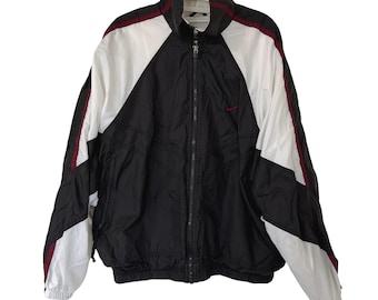 Nike Mens VTG 90s Windbreaker Jacket M Black White Burgundy H60207 STX