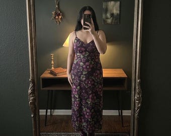Jay Jacobs VTG 90s Whimsigoth Purple Floral Dress Sz 9 Moody Dark Romantic