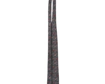 VTG Disney Mickey Mouse Baseball Silk Tie Mens Gray Red Cartoon Pattern