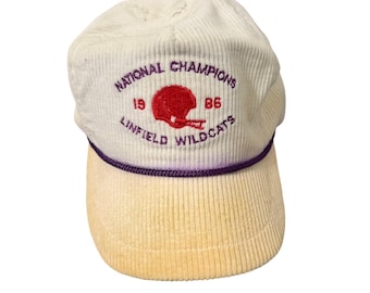 Vintage 1986 Linfield Wildcats National Champions Corduroy Hat Snapback FLAWED