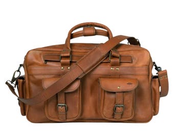 Borsa da pilota in pelle, valigetta da viaggio vintage in pelle pieno fiore marrone, borsa a tracolla personalizzata per ufficio, borsa per laptop, bagaglio a mano per volo