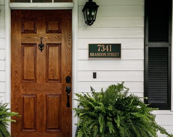 Personalized Aluminum Rectangle Address Plaque – Custom House Number Sign – Gold Painted