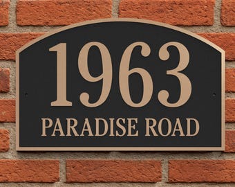 Personalized Aluminum Domed Address Plaque – Custom House Number Sign – Gold Painted