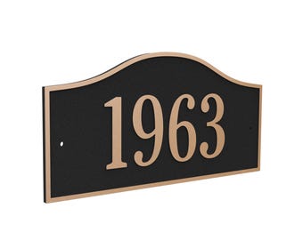 Personalized Aluminum Address Plaque – Custom House Number Sign – Gold Painted
