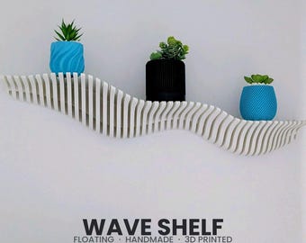 Drijvende golfwandplank 3D-geprint | Parametrisch plankcadeau | Moderne decoratieve plank | Wanddecoratie