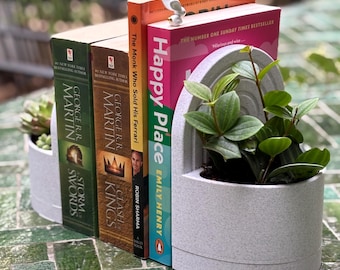 3D-geprinte boekensteunen voor plantenbakken - ingebouwde vetplanthouder voor boekenplank en bureau