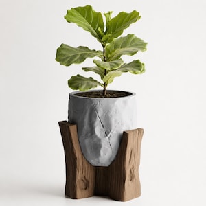 Plant Pot with Stand 3D Printed | Stone Texture Planter Gift | Succulent Pot | Indoor Planter