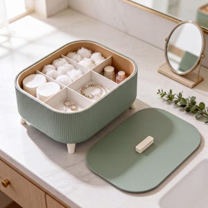 Scatola portaoggetti con coperchio a scatto, 3 misure / Organizzatore per gioielli da bagno, da appoggio / Design modulare a coste, regalo per la casa per lei