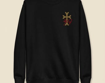 Armenian Cross Sweatshirt with Pomegranate Embroidery | Left Chest | Heritage Gift