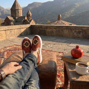 Geometric Armenian Rug Shoes: Casual Men's Slip-On Loafers (Canvas) image 3