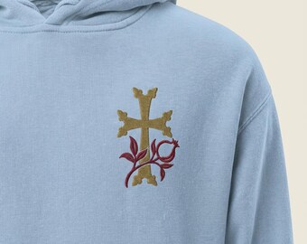 Armenian Cross Oversized Embroidered Sweatshirt: Pigment Dyed Streetwear (Unisex)