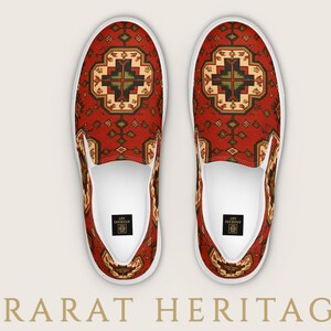 Armenian Rug Women’s Slip-On Shoes: Red Geometric Heritage Pattern image 6