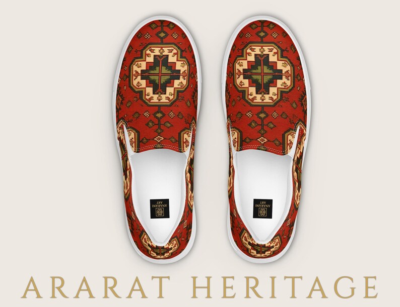 Armenian Rug Women’s Slip-On Shoes: Red Geometric Heritage Pattern image 6