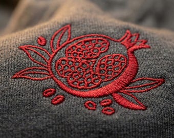 Unisex Sweatshirt: Pomegranate Embroidery - Organic Cotton Raglan