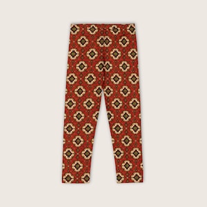 Armenian Rug Kids Leggings: Red Geometric Pattern Play Pants