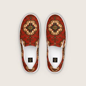Geometric Armenian Rug Shoes: Casual Men's Slip-On Loafers (Canvas) image 1