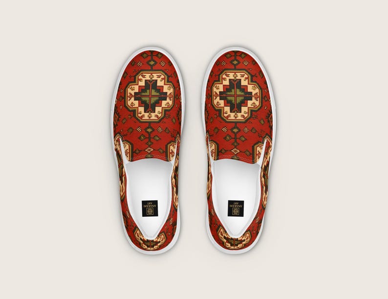 Geometric Armenian Rug Shoes: Casual Men's Slip-On Loafers (Canvas) image 1