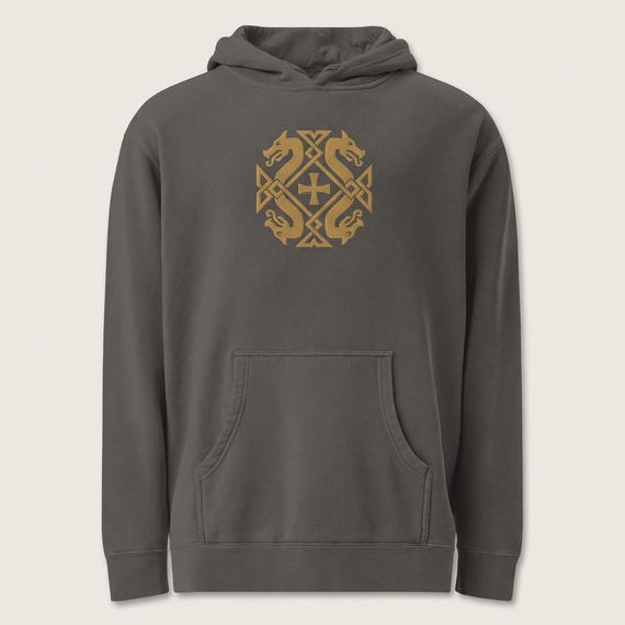 Armenian Vishap Hoodie: Embroidered Dragon Emblem, Heritage Design