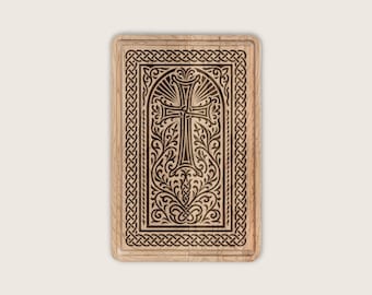 Armenian Cross Khachkar Engraved Cutting Board: Maple Wood Heritage Piece (9x6)