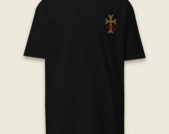 Armenian Cross Hachkar Pomegranate Embroidery Men’s premium heavyweight tee