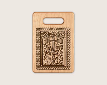 Armenian Khachkar Wood Cutting Board (Maple or Walnut, 9x6 in)