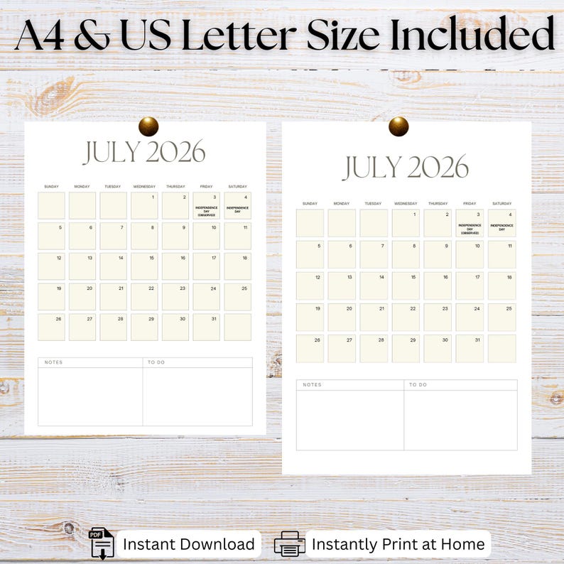 2026 Minimalist Calendar Printable | Monthly Planner With Notes ...