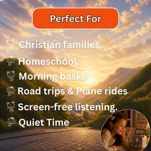 Christian kids audiobook for homeschool morning basket, quiet time, road trips and screen free listening with Yoto player