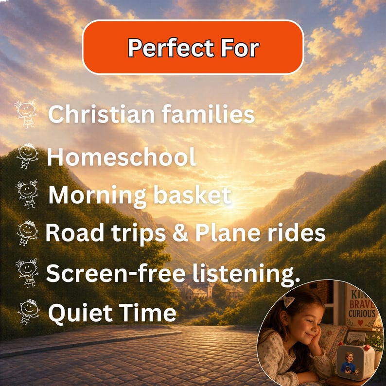 Christian kids audiobook for homeschool morning basket, quiet time, road trips and screen free listening with Yoto player