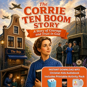 Corrie Ten Boom Christian Kids Audiobook cover for Yoto player and Toniebox with printable activity bundle and MP3 download