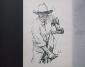 Auto-lithographie originale de l'artiste écossais George Clausen « THE MOWER » Studio Magazine 1898