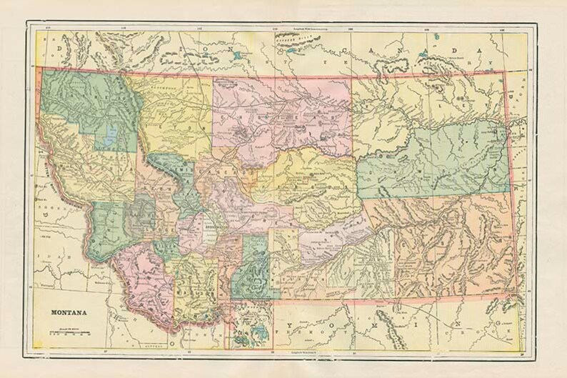 MONTANA USA map High resolution downloadable file 1899 | Etsy