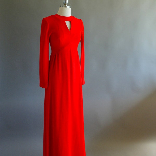 Vintage 1970s Scarlet Red Cutout Maxi Dress