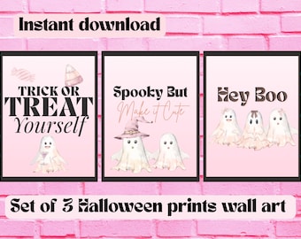 Set di decorazioni murali di Halloween in stile pastello: stampe di fantasmi preppy (download digitale)