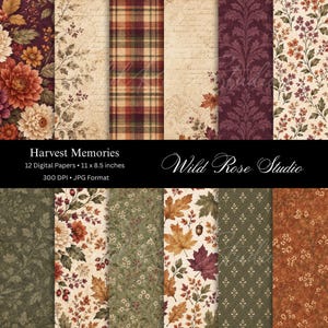 Harvest Memories Digital Paper Pack Vintage Autumn Scrapbook Paper Floral Junk Journal Papers Rustic Printable Backgrounds