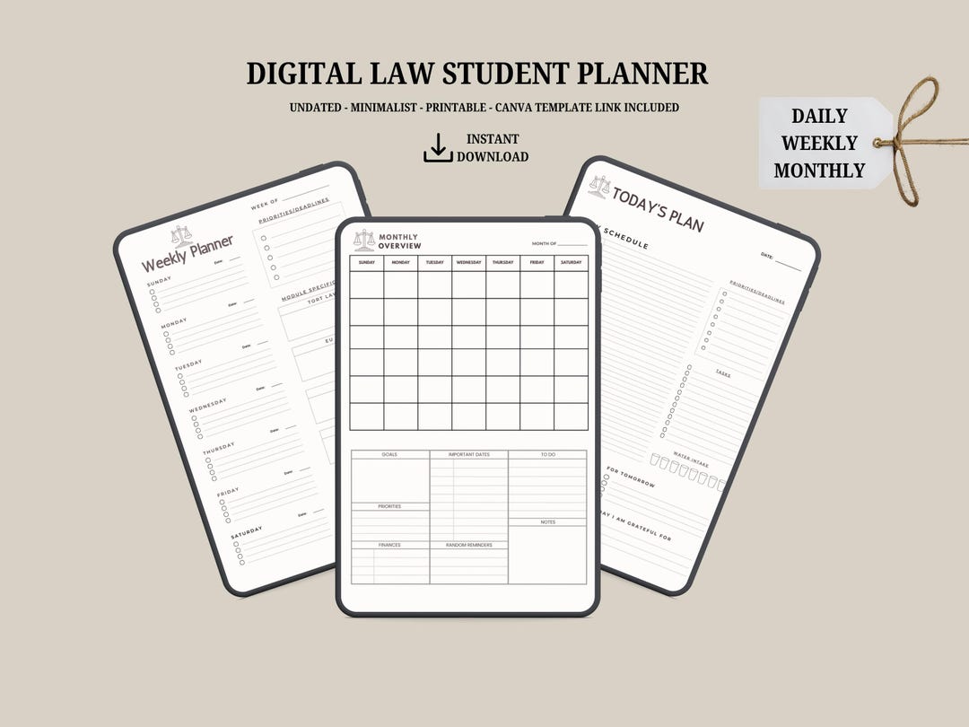 DIGITAL/EDITABLE Law School Planner - Undated Law Student Academic ...
