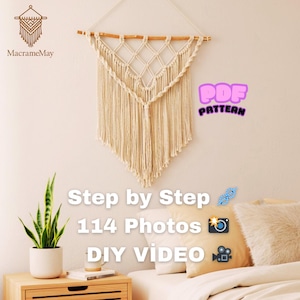 Easy Macrame Pattern PDF + Video Tutorial | Beginner Boho Wall Hanging DIY image 1
