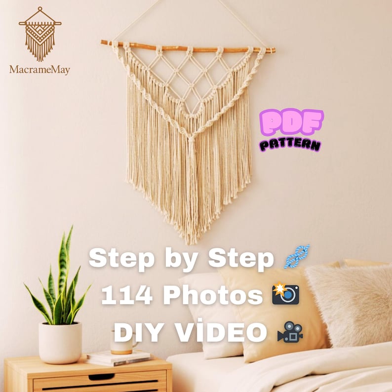 Easy Macrame Pattern PDF + Video Tutorial | Beginner Boho Wall Hanging DIY image 1