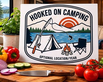 Hooked on Camping Glass Cutting Board