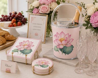 Roze lotus ijsemmer met handvat | Acryl champagnekoeler, mahjong-feestdecor