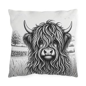 Cojín de exterior de doble cara con diseño de vaca de las Tierras Altas