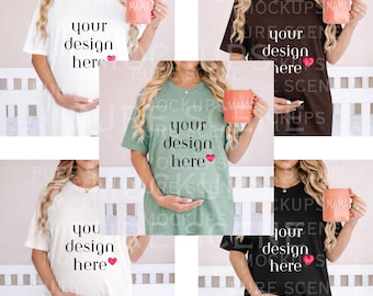Maqueta de camiseta de maternidad / Colores cómodos 1717, Ropa de embarazo (Descarga digital)