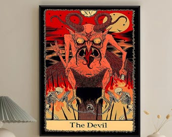 The Devil Tarot Card Wall Art, Gothic Dark Fantasy Canvas Print, Occult Horror Poster
