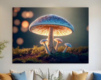 Magical Mushroom Forest Wall Art Canvas, Digital Illustration Print
