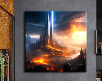 Sci-Fi Fantasy Wall Art, Futuristic City Canvas Print, Mordor Inspired Hellscape Poster
