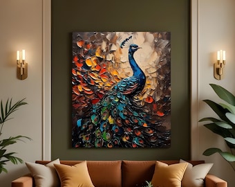Colorful Peacock Canvas Art, Animal Wall Poster, Elegant Home Decor
