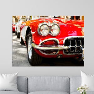 Red Classic Car Canvas Print, Vintage Automobile Photography, Garage Decor