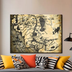 Fantasy World Map Canvas Print, Large Vintage Map Wall Art