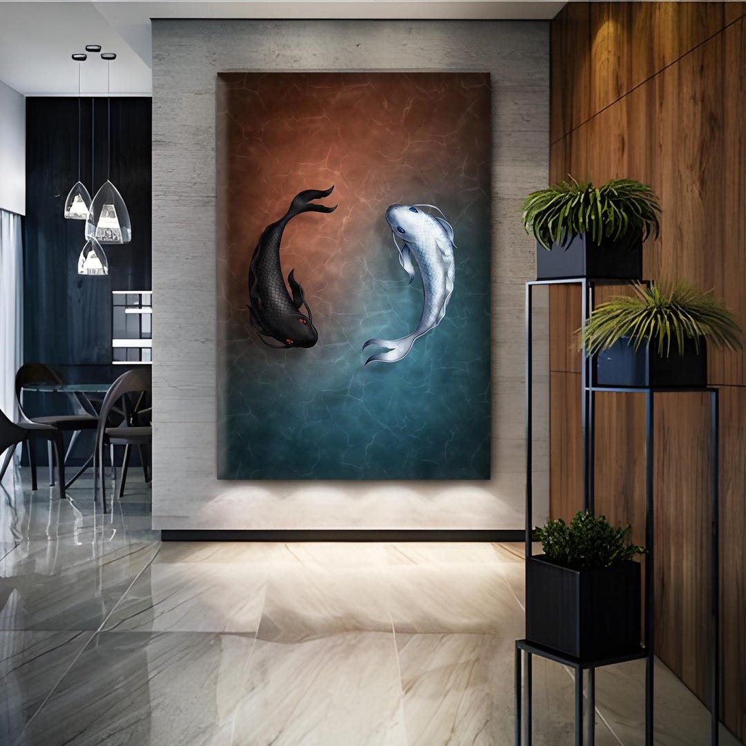 Yin Yang Koi Fish Wall Art, Zen Canvas Print Painting, Feng Shui Art - Etsy