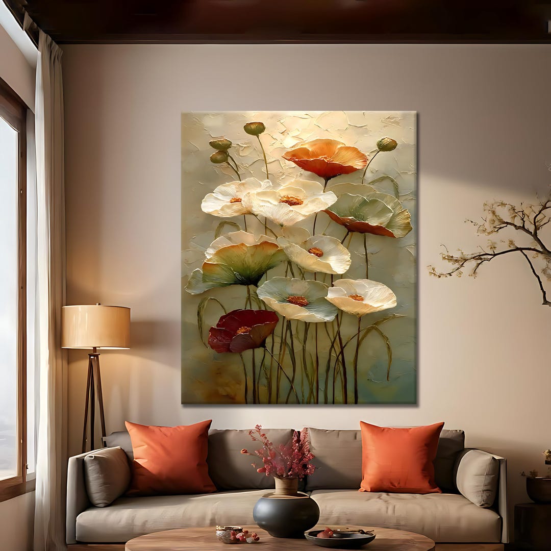 3D Textured Floral Wall Art, Large Impasto Flower Oil Painting on ...